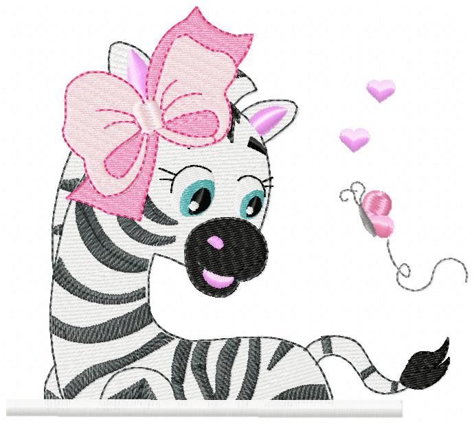 Matriz de Bordado Zebra Carinhosa com Laço – Ponto Rippled