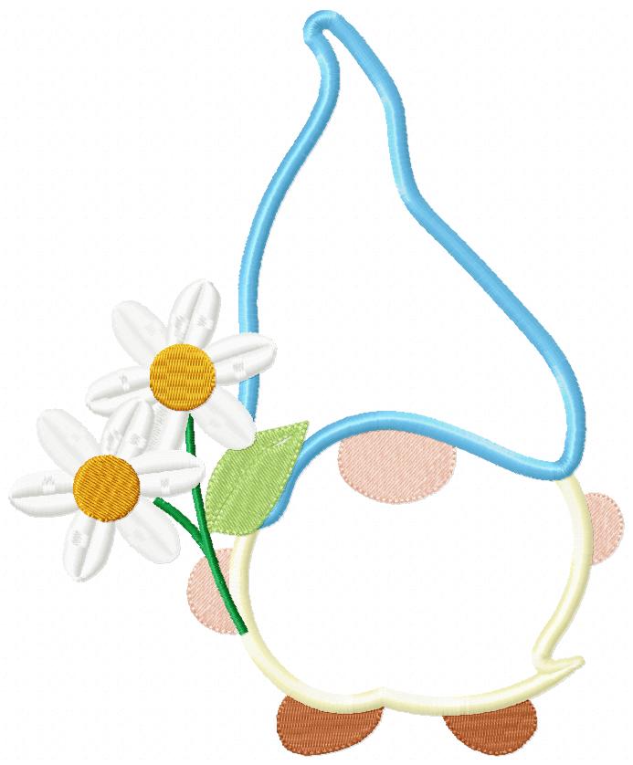 Matriz de Bordado Gnomo com Margaridas – Aplique