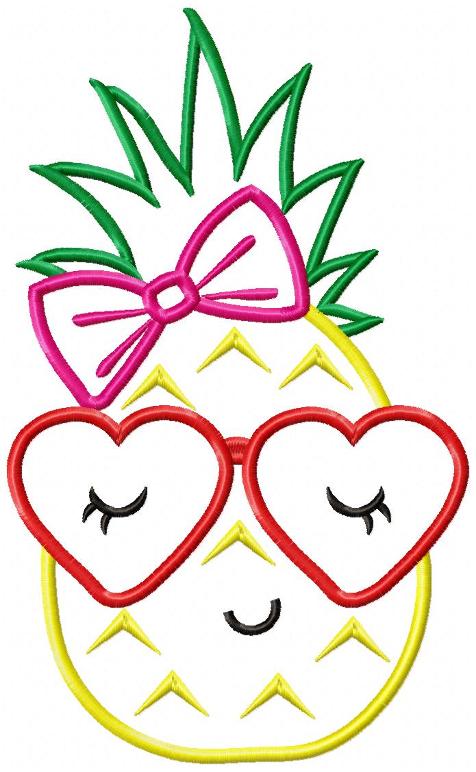 Matriz de Bordado Abacaxi com Laço e Óculos Coração – Aplique