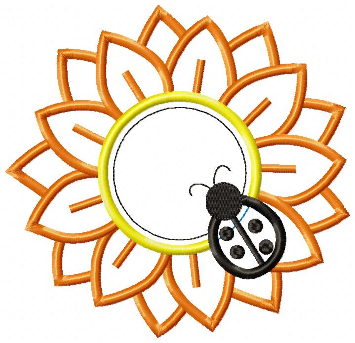 Matriz de Bordado Flor de Girassol com Joaninha – Aplique Delicado