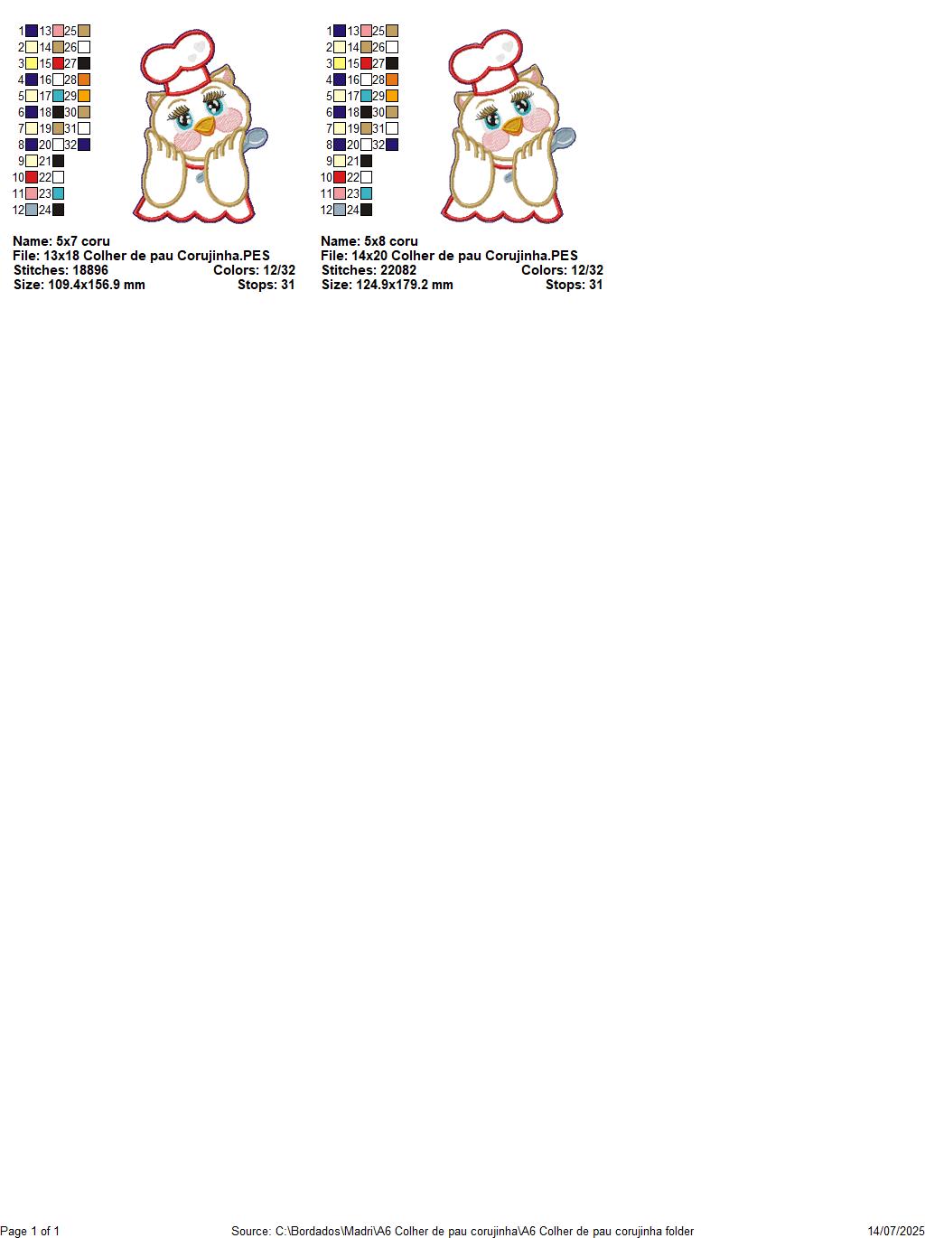 Matriz de Bordado Corujinha Chef para Colher de Pau – Projeto ITH