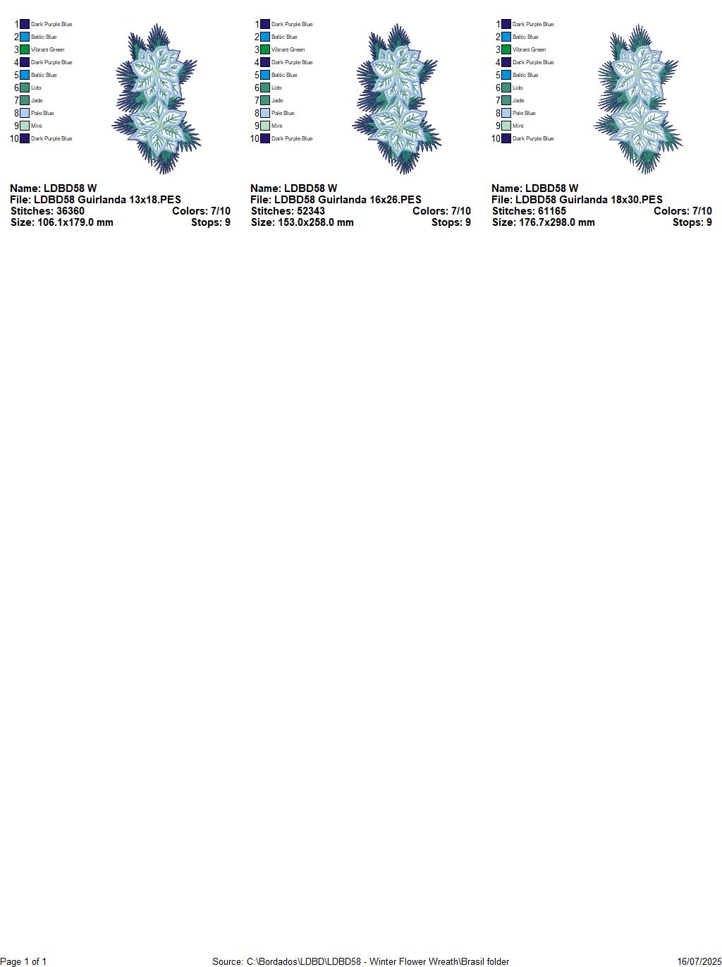 Matriz de Bordado Guirlanda Flores de Inverno – Projeto ITH