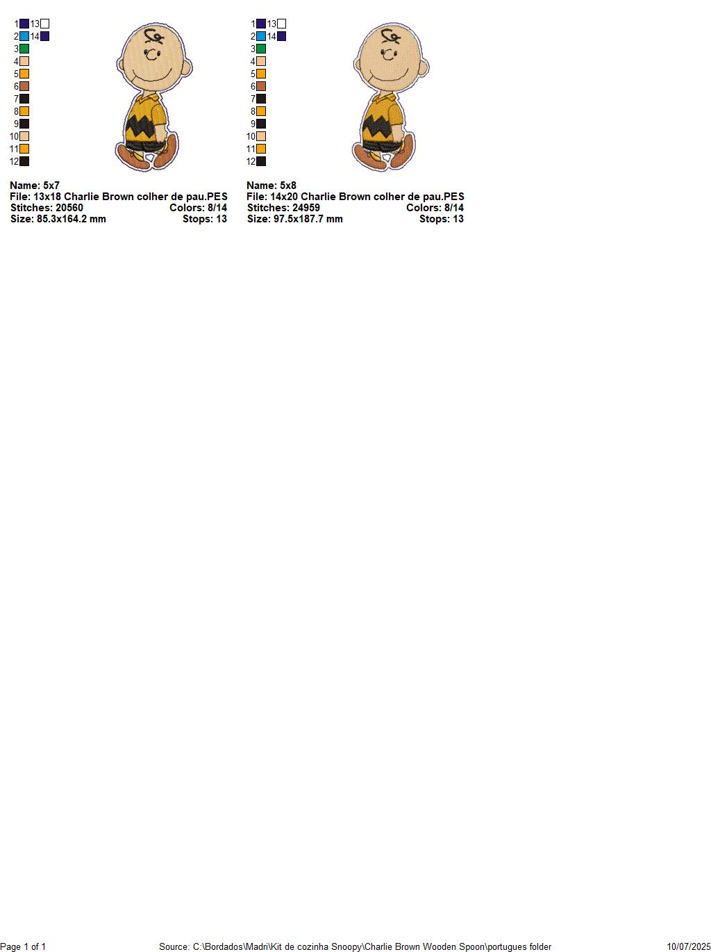Matriz de Bordado Snoopy e Charlie Brown para Colher de Pau - Projeto ITH