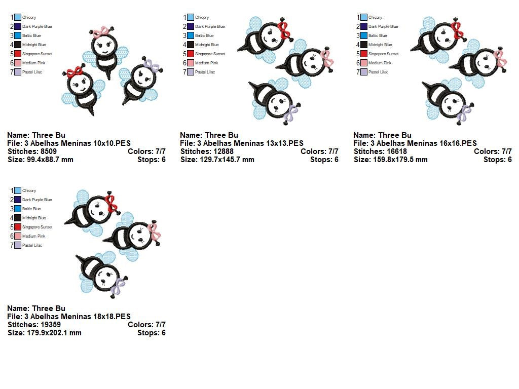 Matriz de Bordado Abelhinhas Delicadas com Lacinho – Aplique