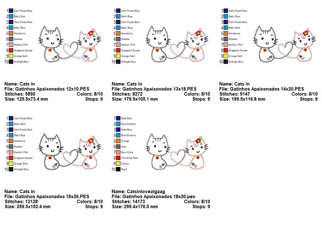 Matriz de Bordado Gatinhos Românticos – Aplique Zig Zag