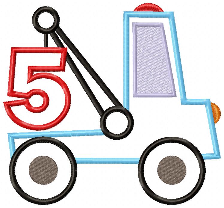 Matriz de Bordado Caminhão Guincho com Número 5 – Aplique