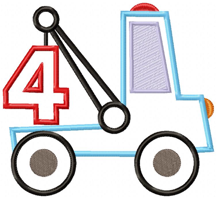 Matriz de Bordado Caminhão de Reboque com Número 4 – Aplique