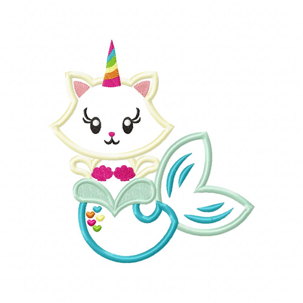 Matriz de Bordado Gatinha Encantada Sereia e Unicórnio – Aplique