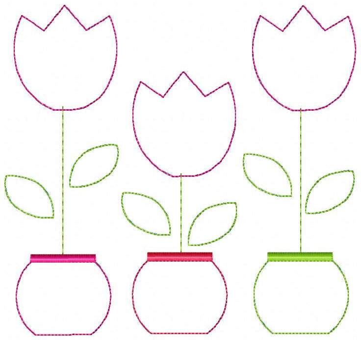 Matriz de Bordado 3 Tulipas no Vaso – Aplique Raggy Charmoso