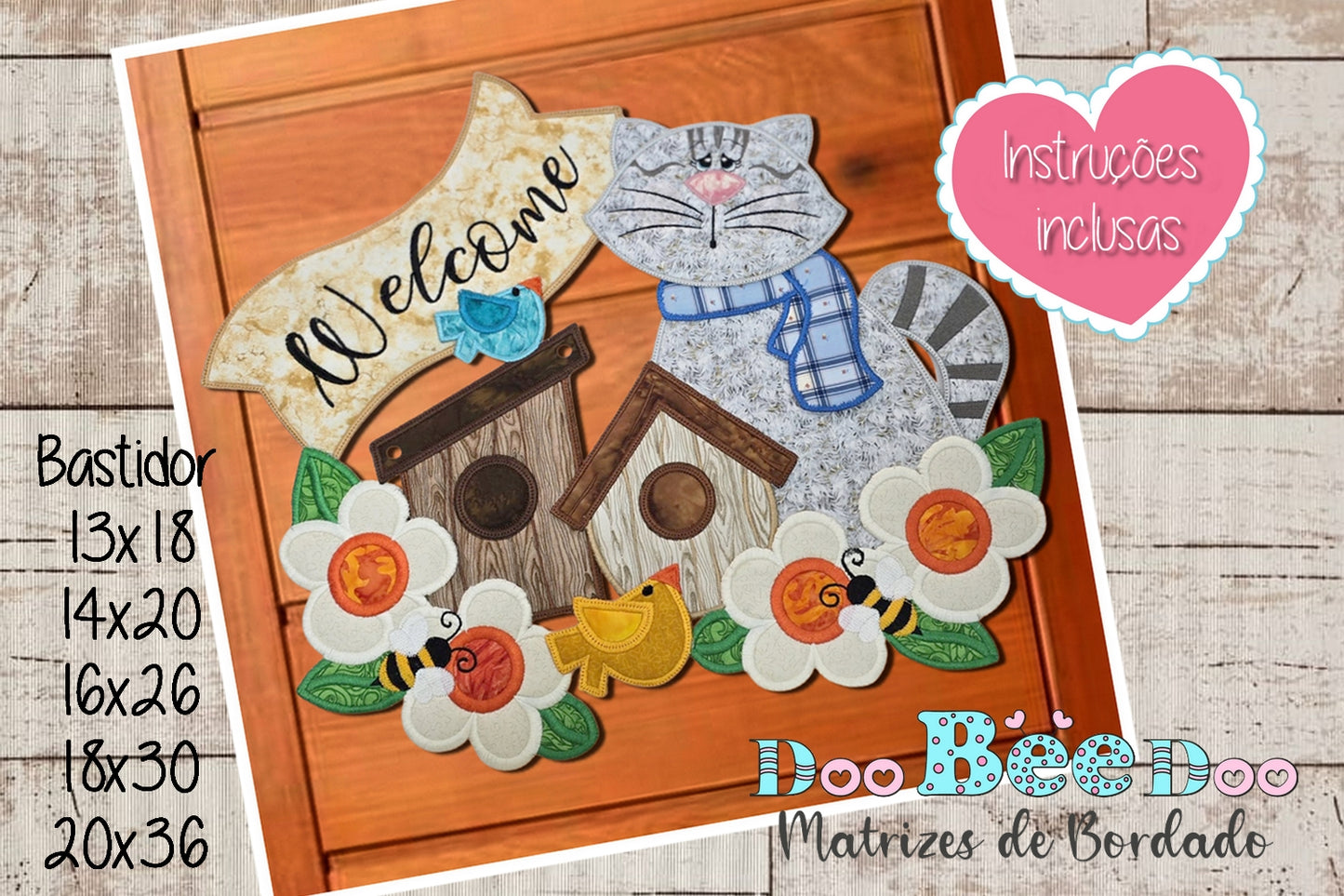 Matriz de Bordado Gato Bem Vindo – Projeto ITH