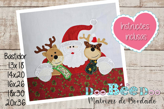 Matriz de Bordado Papai Noel com Renas para Toalhas e Tecidos – Projeto ITH