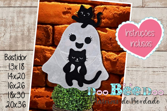 Matriz de Bordado Fantasma com Dois Gatos Pretos – Projeto ITH
