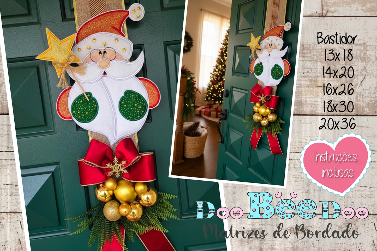 Matriz de Bordado Papai Noel com Estrela Enfeite de Porta – Projeto ITH