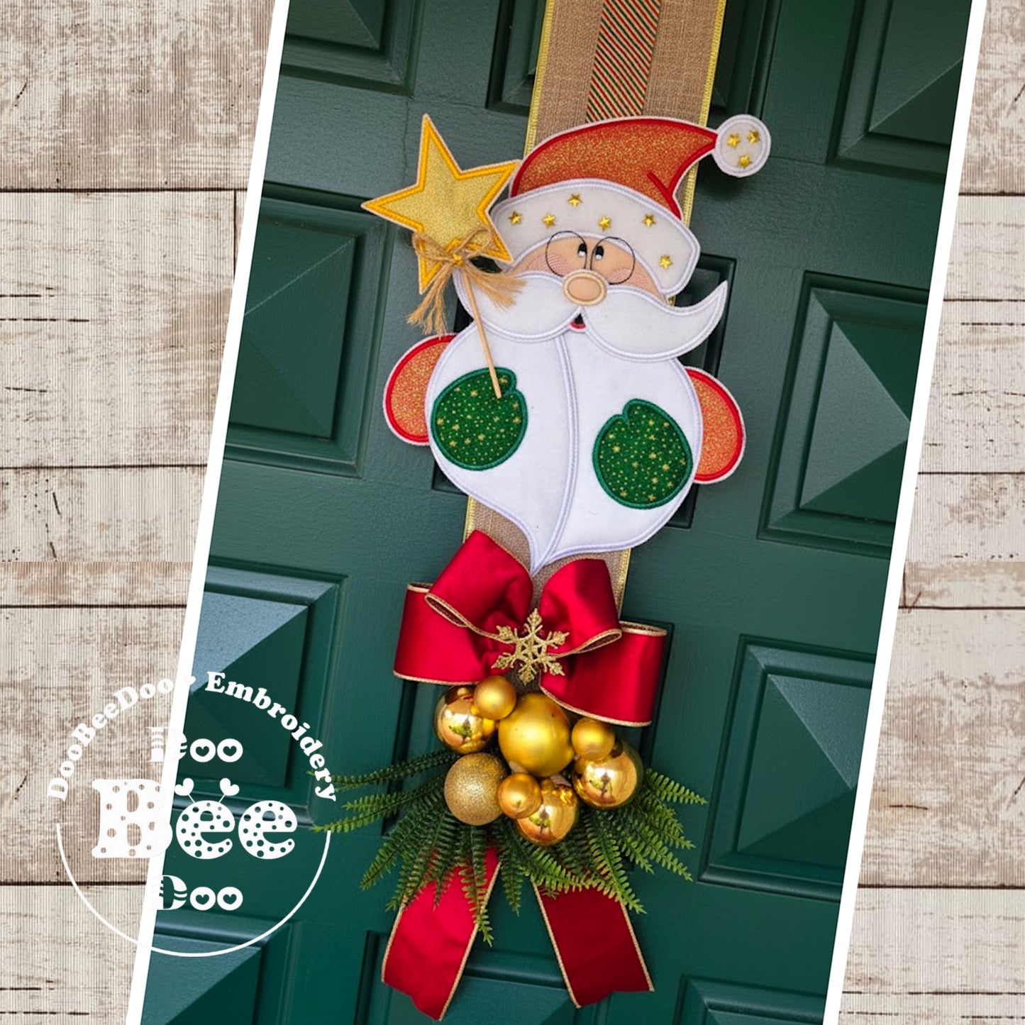 Matriz de Bordado Papai Noel com Estrela Enfeite de Porta – Projeto ITH