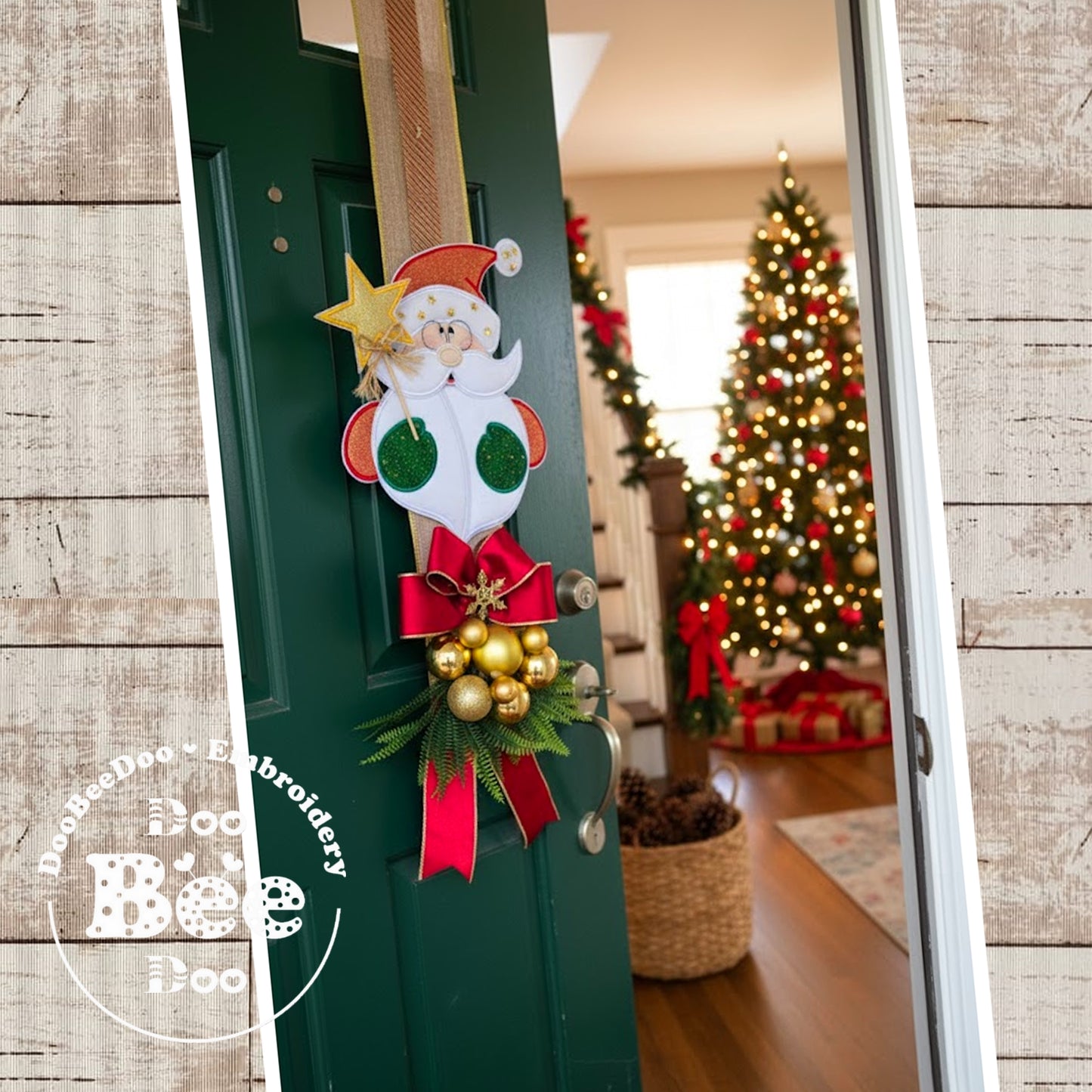 Matriz de Bordado Papai Noel com Estrela Enfeite de Porta – Projeto ITH