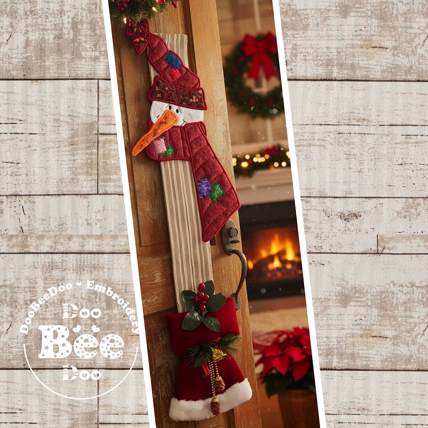 Matriz de Bordado Boneco de Neve Gorro Vermelho Enfeite de Porta – Projeto ITH