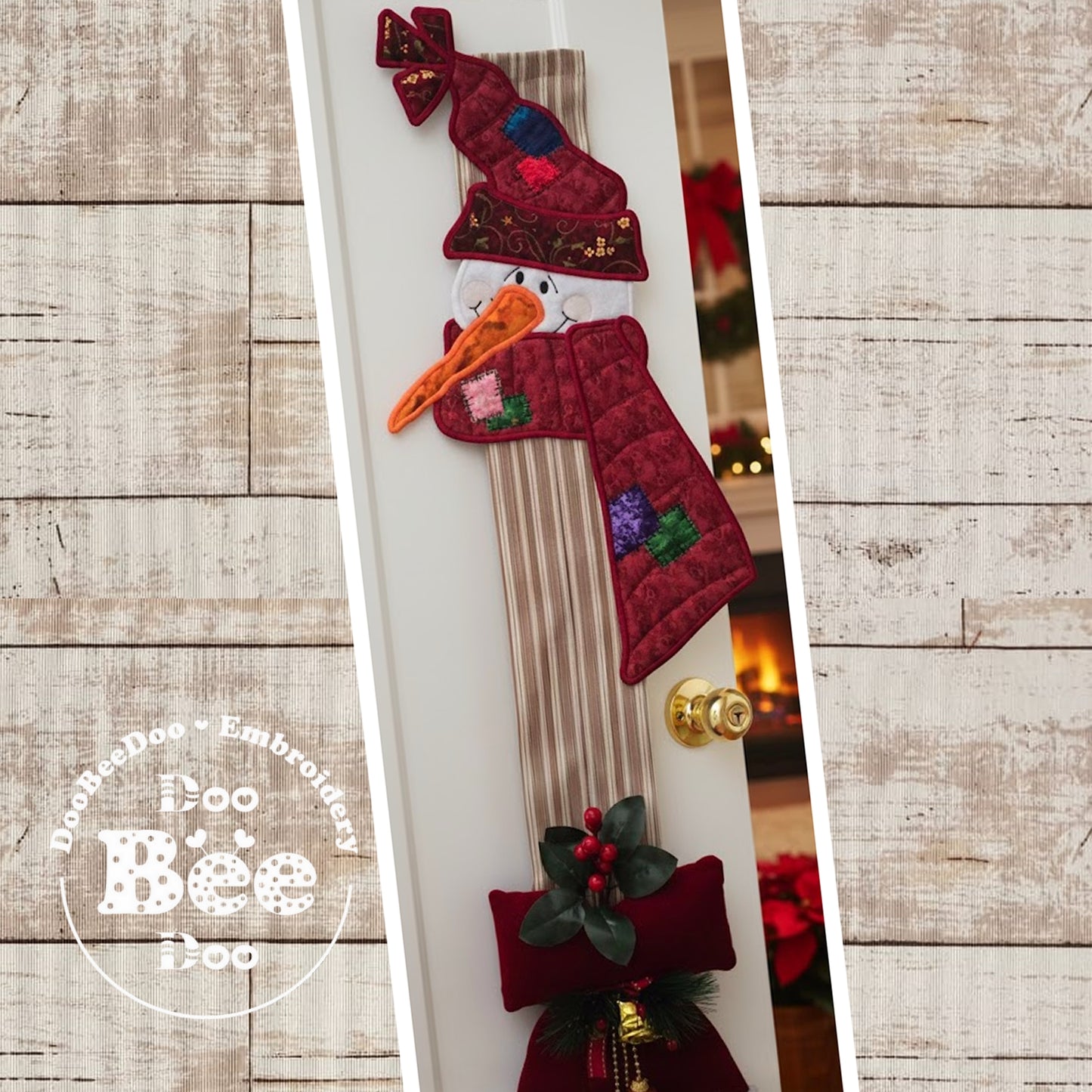 Matriz de Bordado Boneco de Neve Gorro Vermelho Enfeite de Porta – Projeto ITH