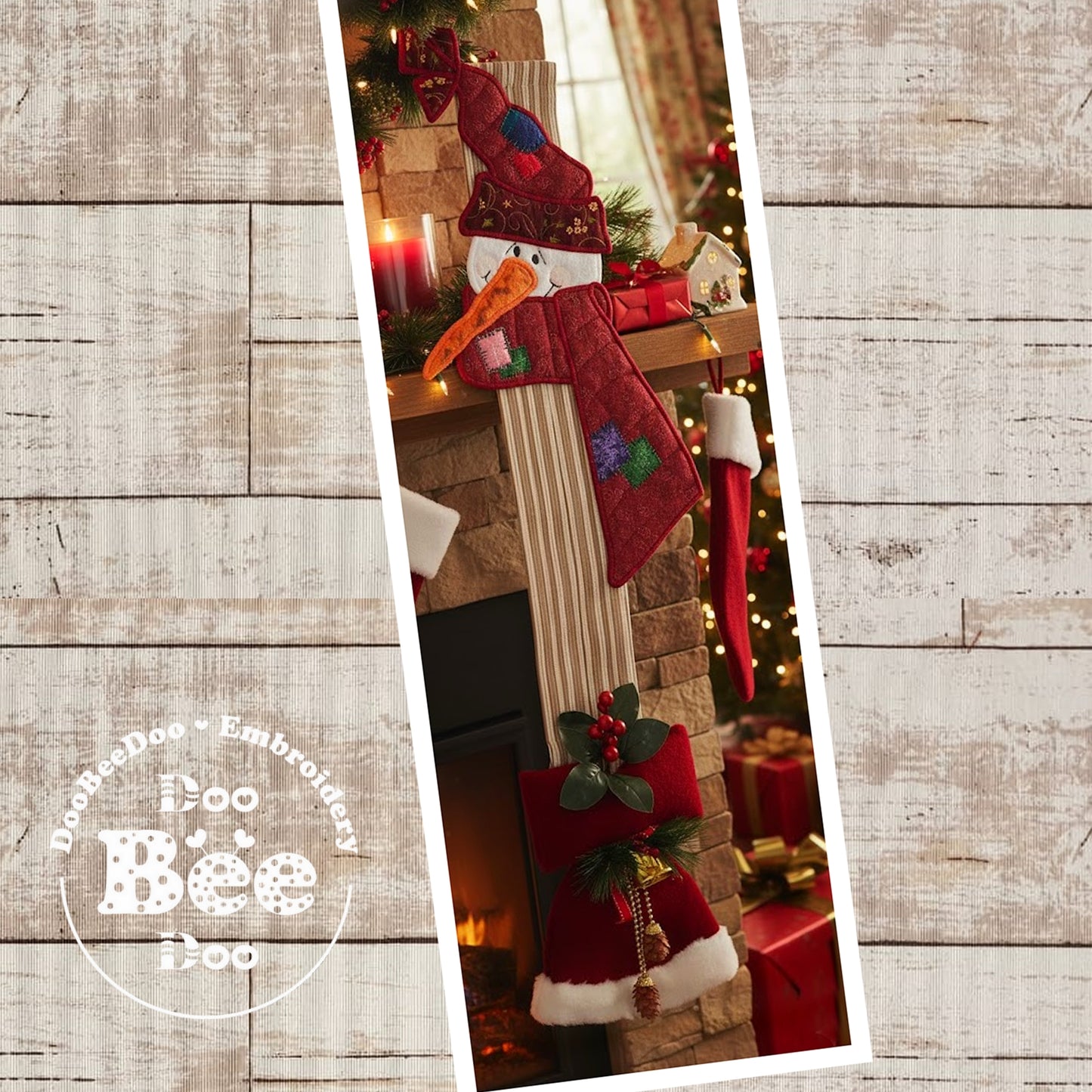 Matriz de Bordado Boneco de Neve Gorro Vermelho Enfeite de Porta – Projeto ITH