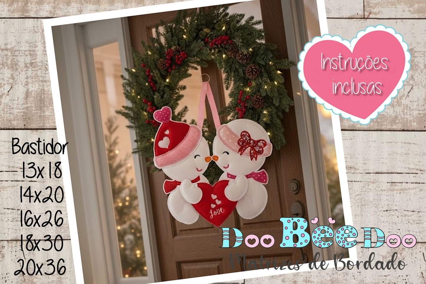 Matriz de Bordado Casal de Bonecos de Neve Apaixonados – Projeto ITH