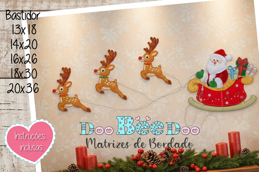 Matriz de Bordado Trenó do Papai Noel com Renas e Presentes – Projeto ITH
