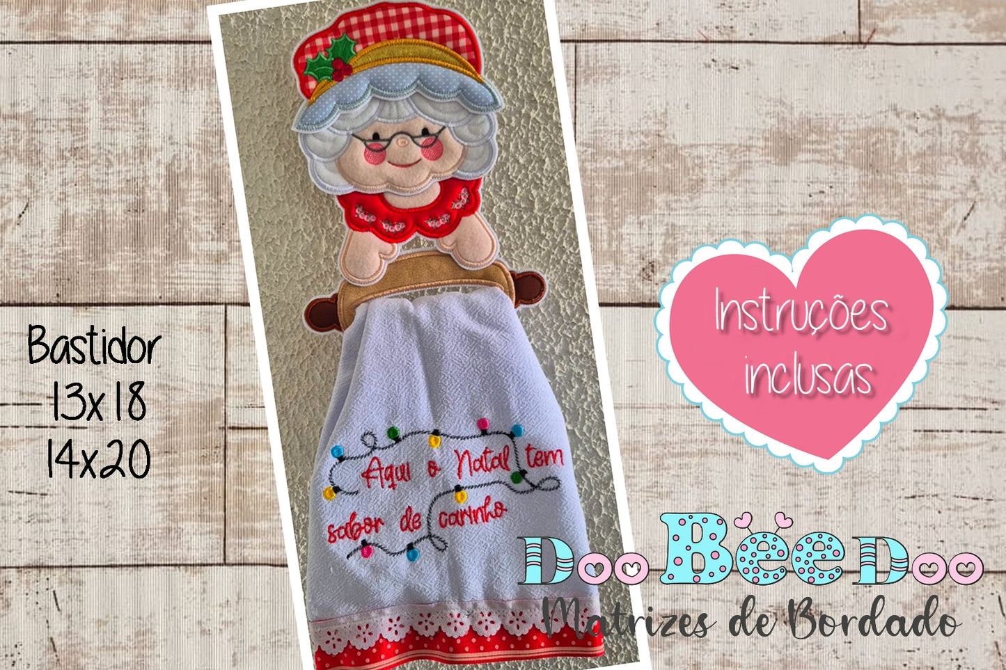 Matriz de Bordado Mamãe Noel - Porta Pano de Prato – Projeto ITH