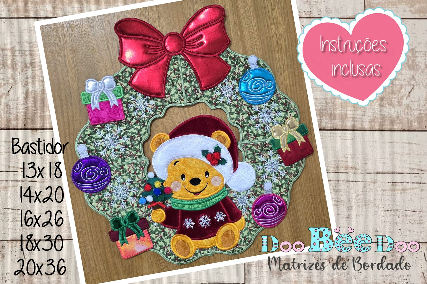 Matriz de Bordado Guirlanda de Ursinho Pooh de Natal – Projeto ITH