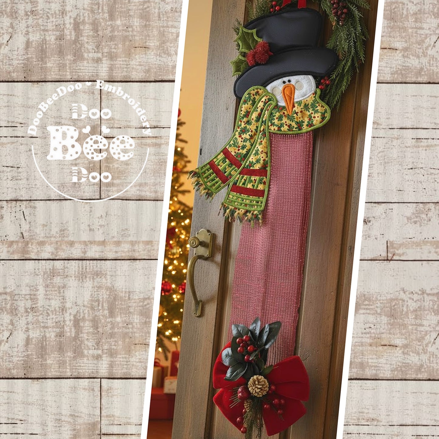 🎄 Matriz de Bordado Boneco de Neve com Cachecol Amarelo Enfeite de Porta – Projeto ITH