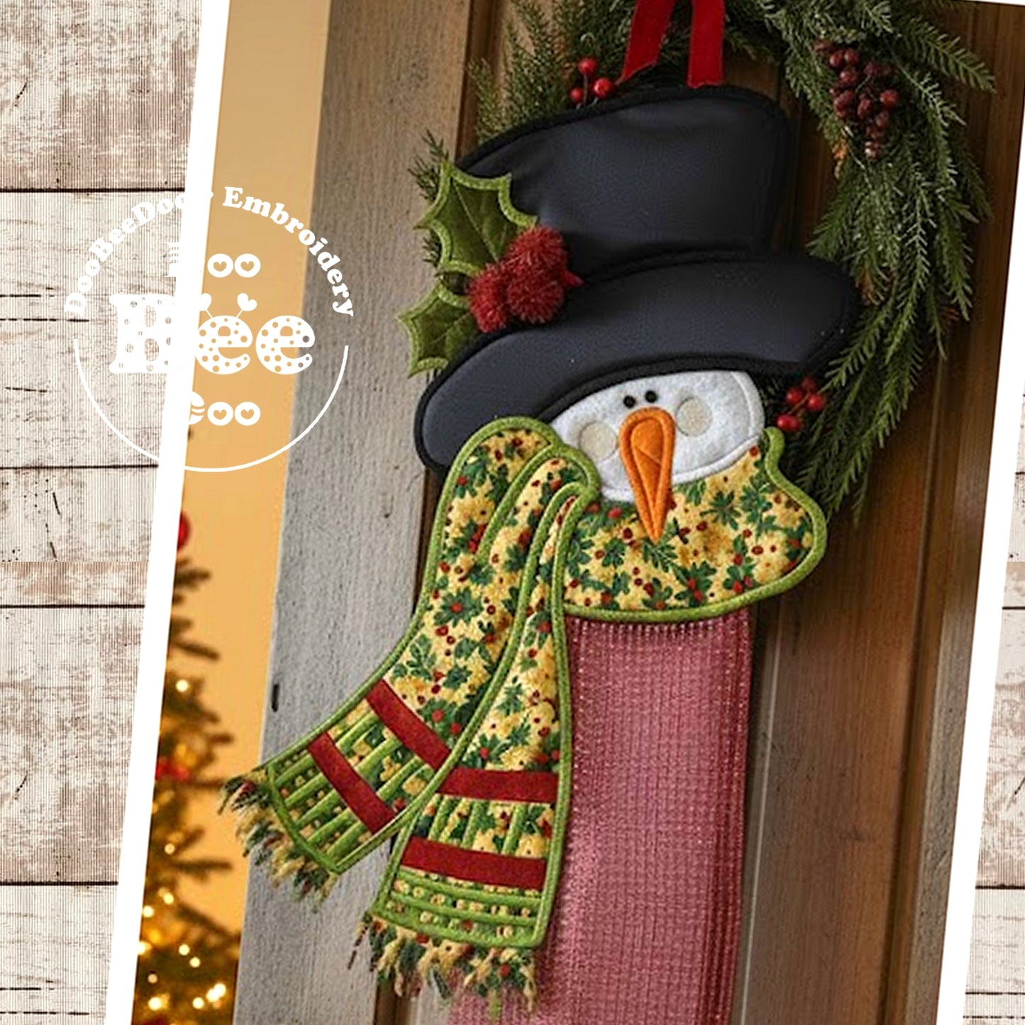 🎄 Matriz de Bordado Boneco de Neve com Cachecol Amarelo Enfeite de Porta – Projeto ITH