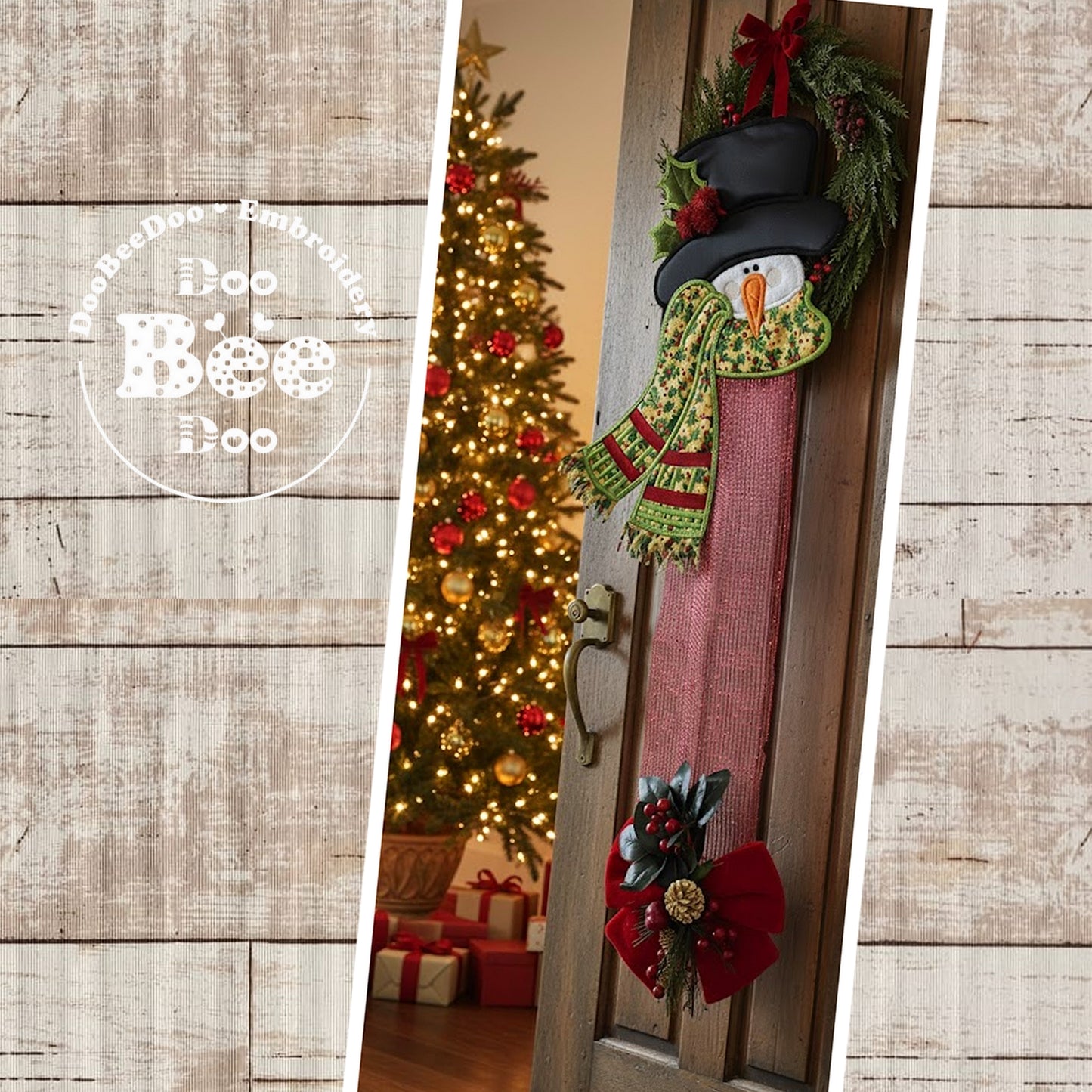 🎄 Matriz de Bordado Boneco de Neve com Cachecol Amarelo Enfeite de Porta – Projeto ITH