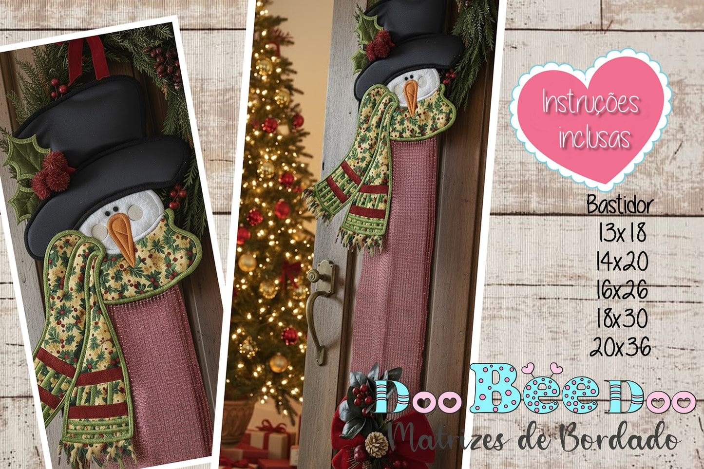 🎄 Matriz de Bordado Boneco de Neve com Cachecol Amarelo Enfeite de Porta – Projeto ITH