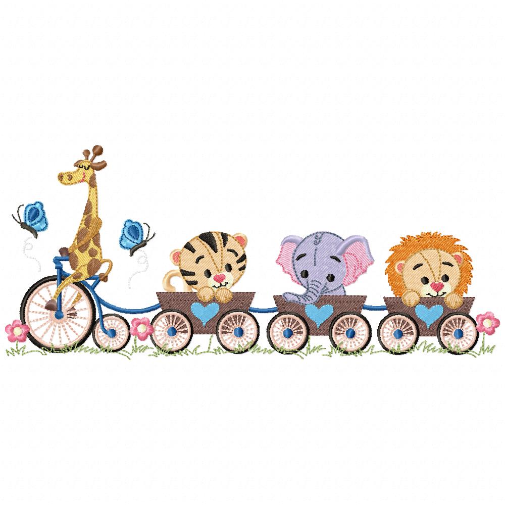 Matriz de Bordado Safari Trem Animais – Ponto Cheio