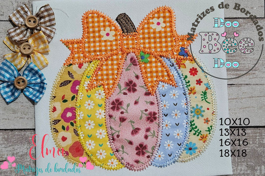Matriz de Bordado Abóbora Patchwork Fofinha – Aplique Zigzag