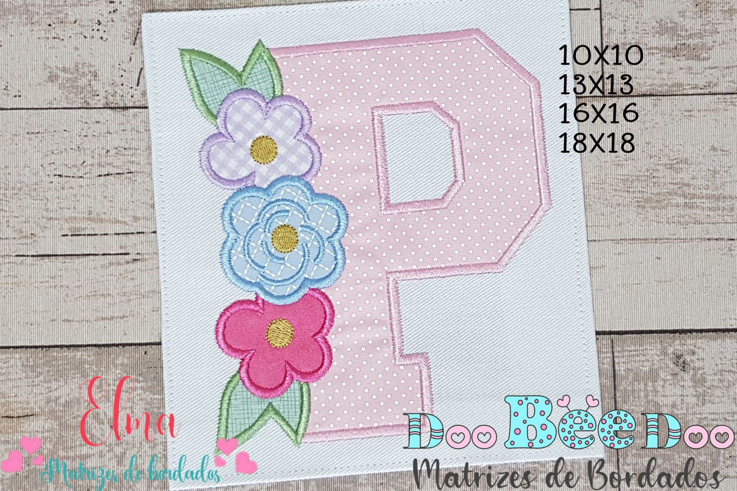 Matriz de Bordado Alfabeto Floral Letra P – Aplique