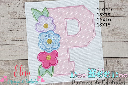 Matriz de Bordado Alfabeto Floral Letra P – Aplique