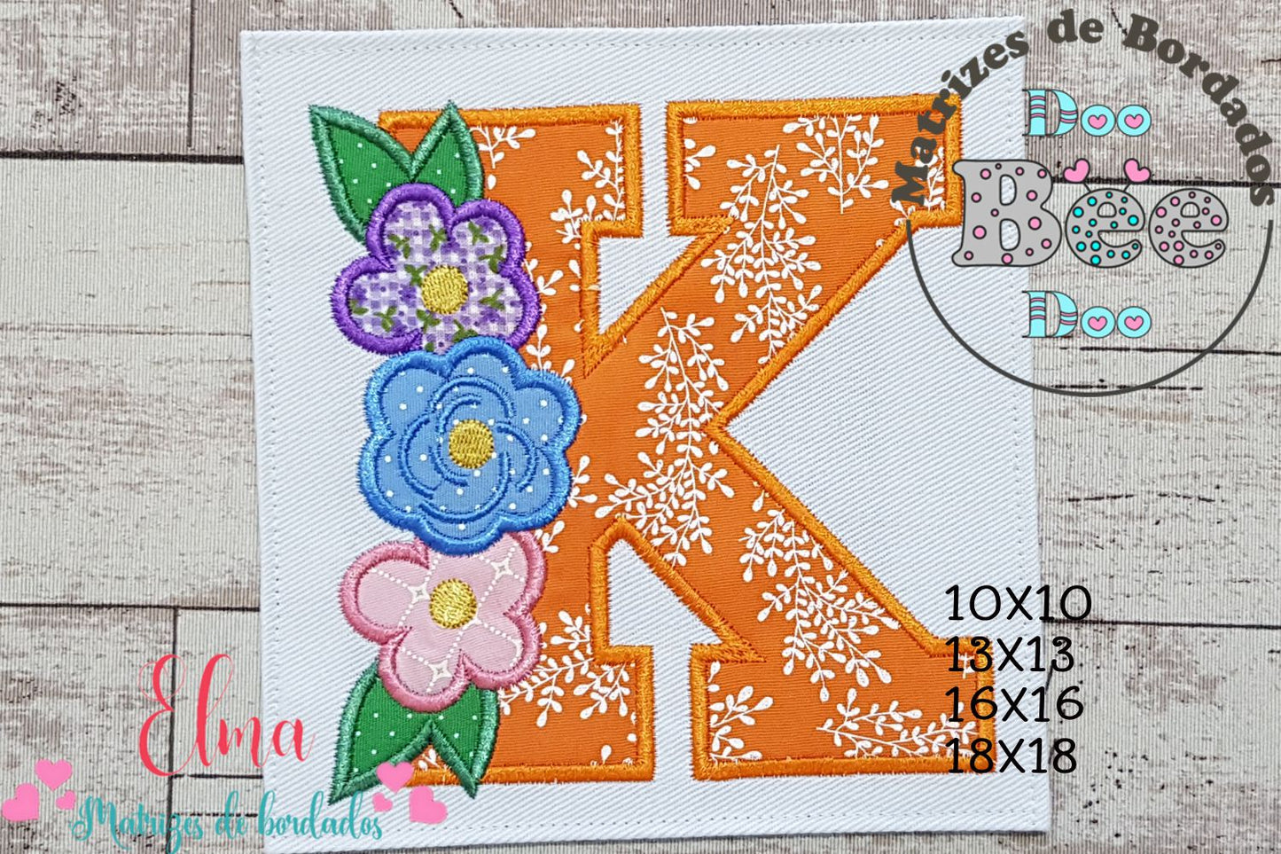 Matriz de Bordado Alfabeto Floral Letra K - Aplique