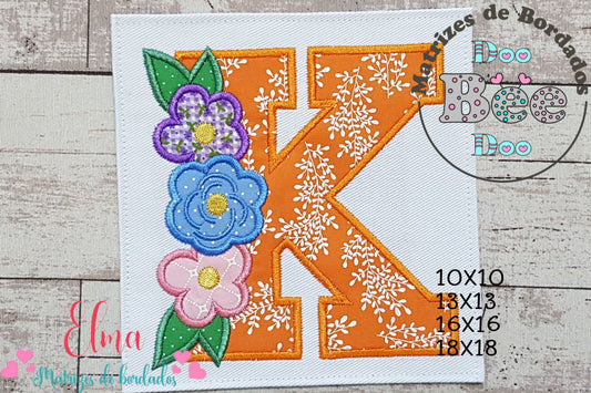 Matriz de Bordado Alfabeto Floral Letra K - Aplique