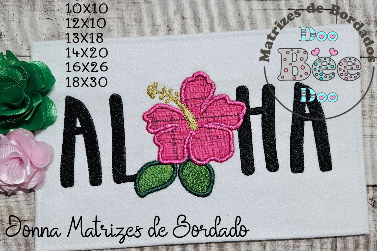 Matriz de Bordado Aloha Tropical com Hibisco – Aplique