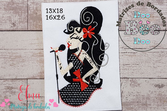 Matriz de Bordado Diva do Jazz com Flor Vermelha – Ponto Cheio