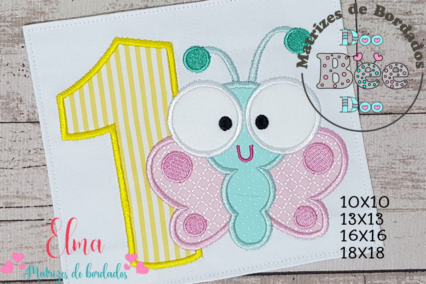 Matriz de Bordado Borboleta Baby com Número 1 – Aplique