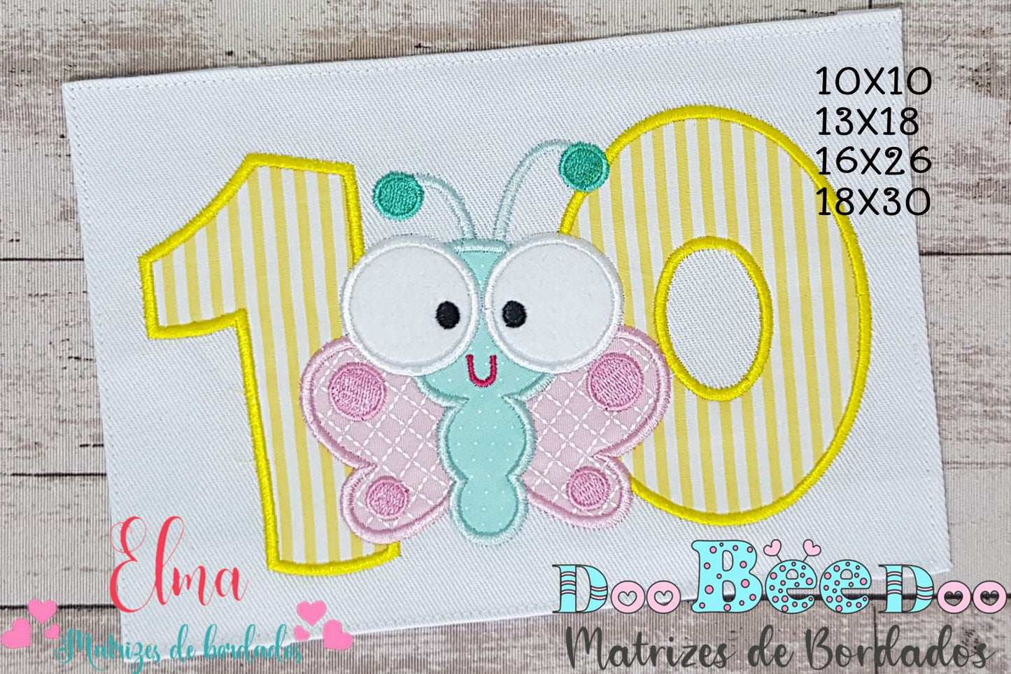 Matriz de Bordado Número 10 com Borboletinha Fofa – Aplique