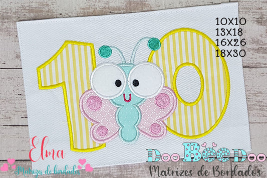 Matriz de Bordado Número 10 com Borboletinha Fofa – Aplique