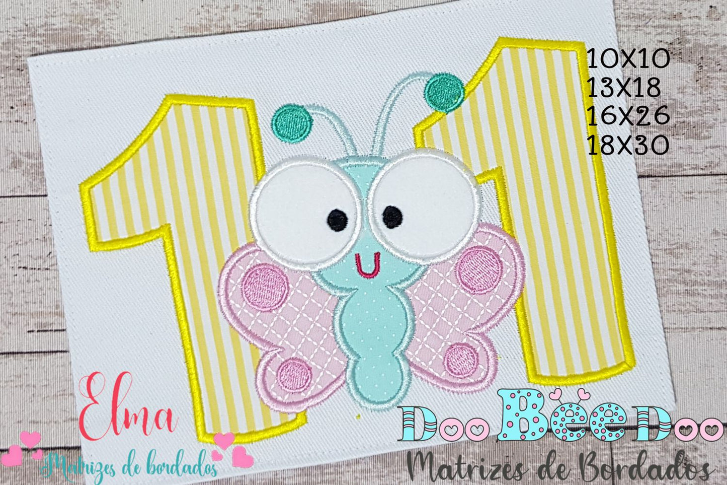 Matriz de Bordado Número 11 com Borboletinha Fofa – Aplique