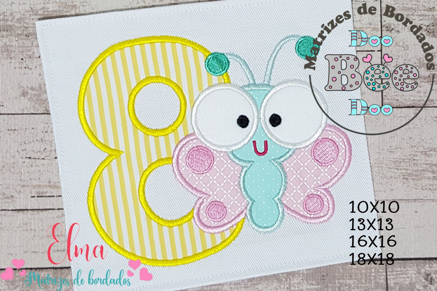 Matriz de Bordado Número 8 com Borboletinha Fofa – Aplique