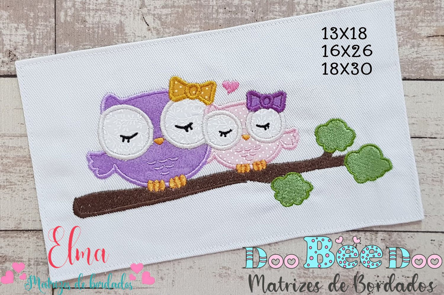 Matriz de Bordado Corujinha Mamãe e Filha - Aplique