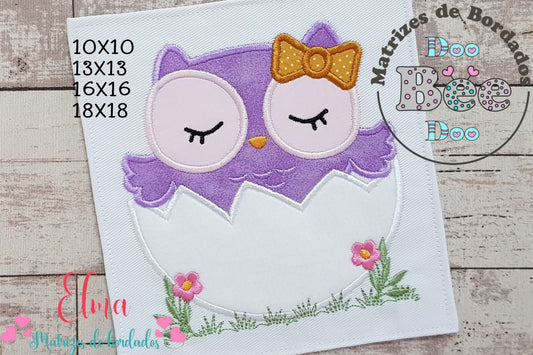 Matriz de Bordado Corujinha no Ovo com Lacinho – Aplique