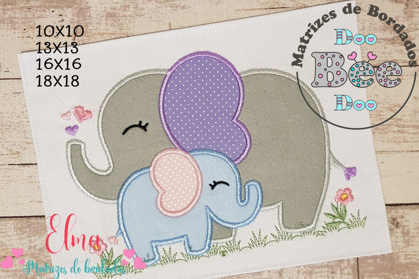 Matriz de Bordado Mamãe Elefante e Filhote – Aplique