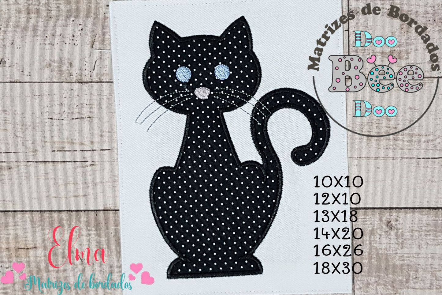 Matriz de Bordado Gatinho Preto Estilizado – Aplique