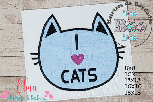 Matriz de Bordado Gato I Love Cats – Aplique