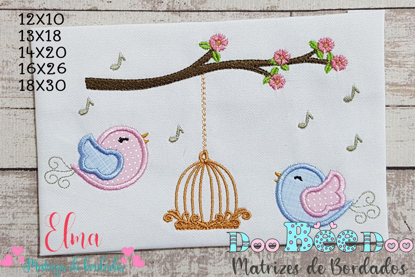 Matriz de Bordado Passarinhos Cantando no Galho – Aplique
