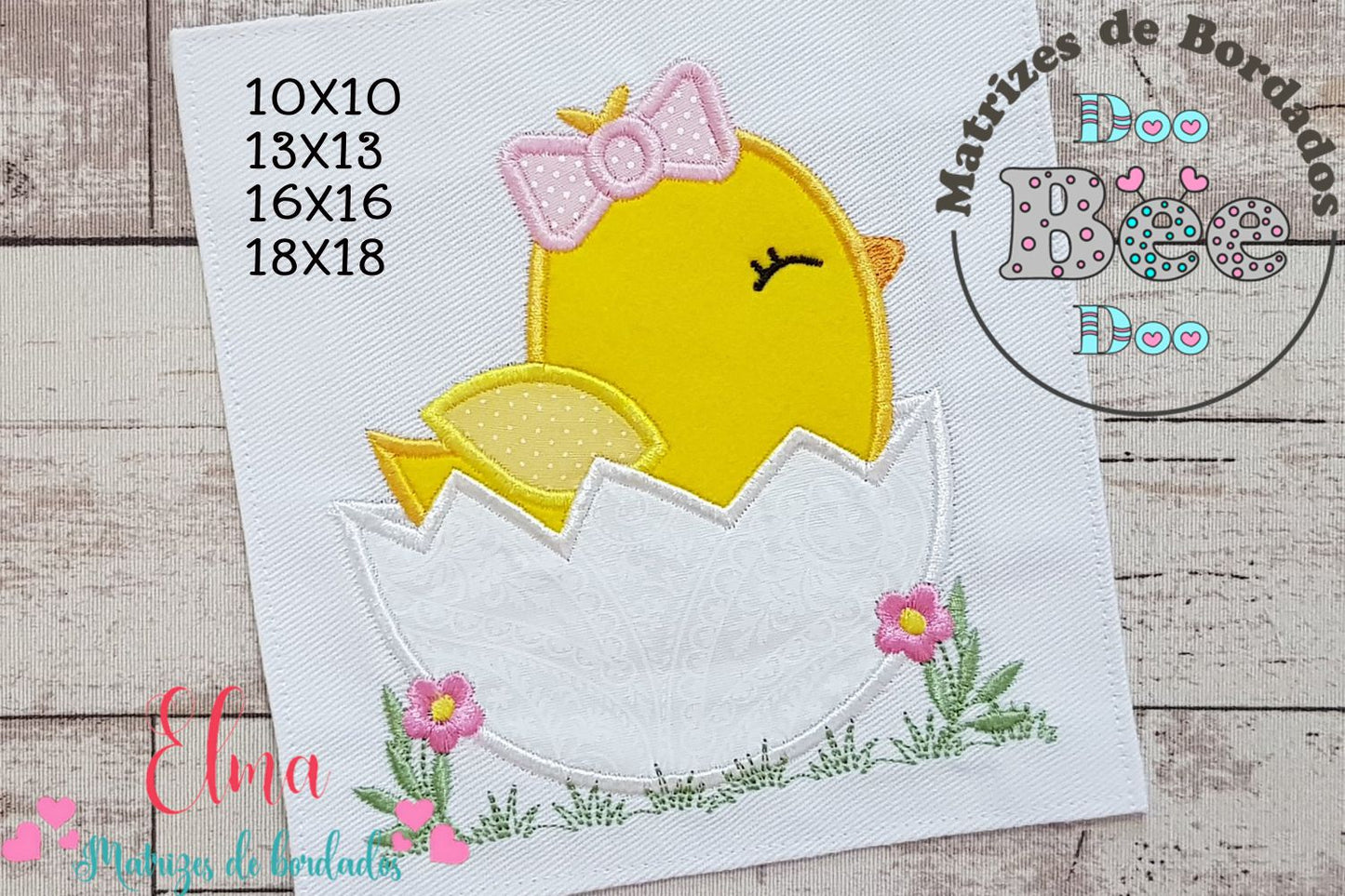 Matriz de Bordado Pintinho no Ovo com Lacinho – Aplique